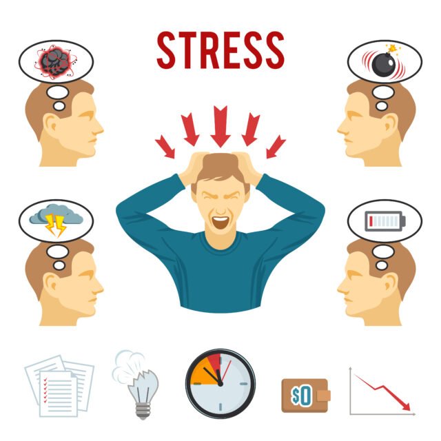 Mental disorder and stress icons set online psychologists