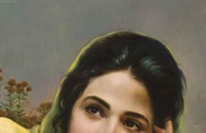 Discover the Timeless Beauty of Portrait Paintings in Lahore A realistic portrait painting of a woman with a green and yellow scarf, created by an artist known for portrait paintings in Lahore.